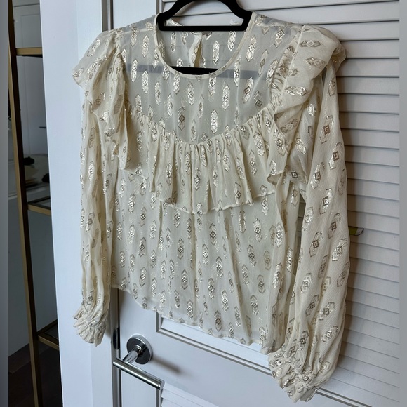 NWT LoveShackFancy Erin Blouse Cream With Metallic - Picture 13 of 16